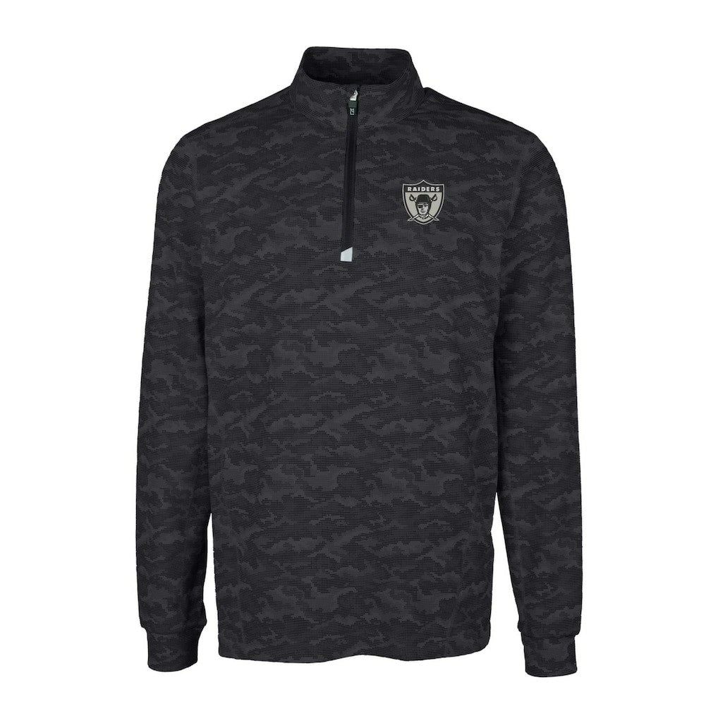 NFL Las Vegas Raiders Cutter & Buck Throwback Logo Big & Tall Traverse Camo Print Stretch Quarter-Zip Pullover Top