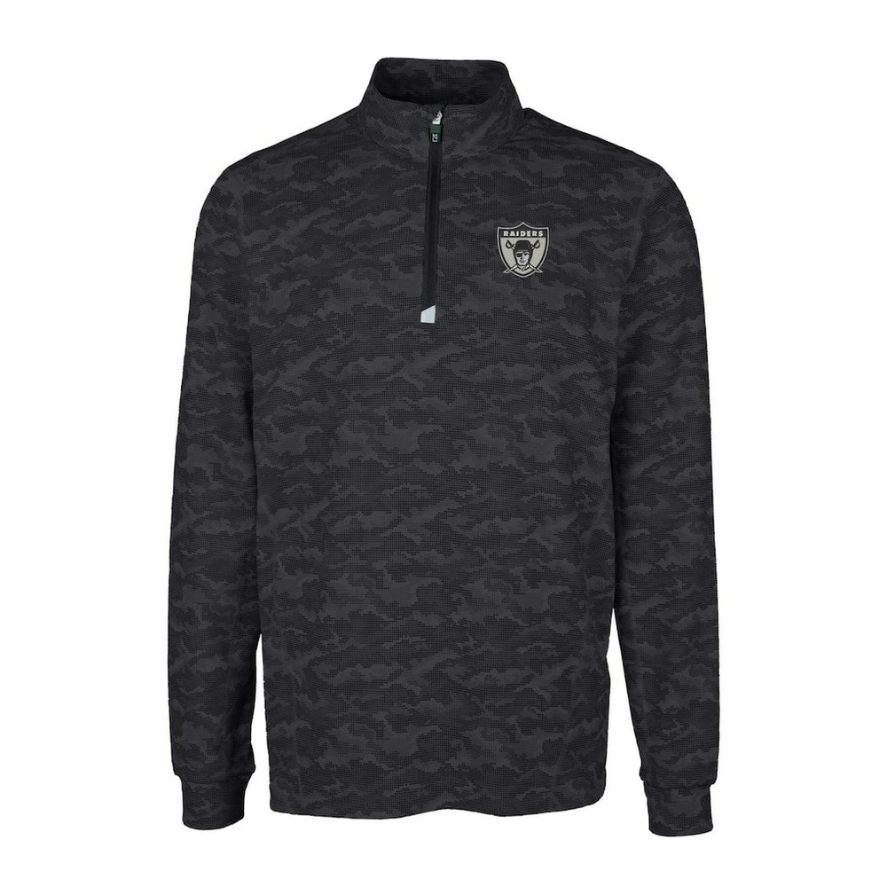 NFL Las Vegas Raiders Cutter & Buck Throwback Logo Big & Tall Traverse Camo Print Stretch Quarter-Zip Pullover Top
