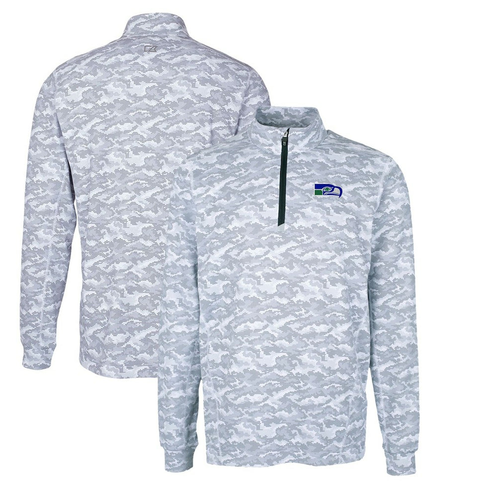 NFL Seattle Seahawks Cutter & Buck Throwback Logo Big & Tall Traverse Camo Print Stretch Quarter-Zip Pullover Top