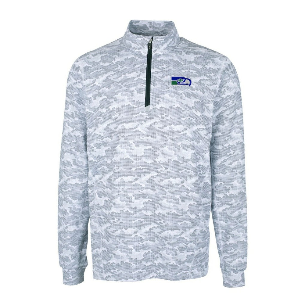 NFL Seattle Seahawks Cutter & Buck Throwback Logo Big & Tall Traverse Camo Print Stretch Quarter-Zip Pullover Top