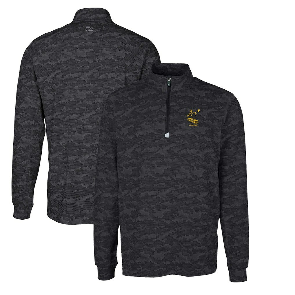 NFL Pittsburgh Steelers Cutter & Buck Throwback Logo Big & Tall Traverse Camo Print Stretch Quarter-Zip Pullover Top