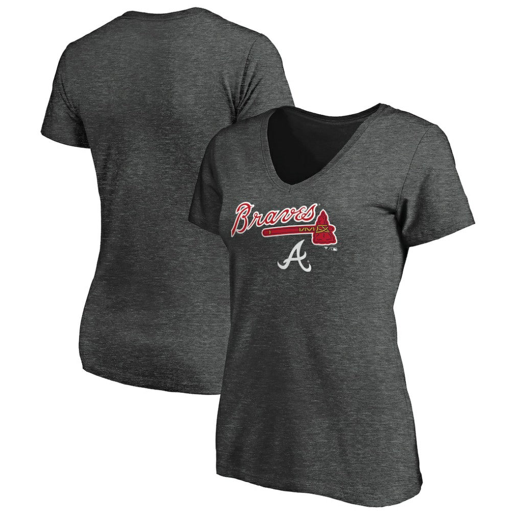 Atlanta Braves Women's Team Lockup V-Neck T-Shirt - Charcoal
