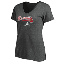 Atlanta Braves Women's Team Lockup V-Neck T-Shirt - Charcoal
