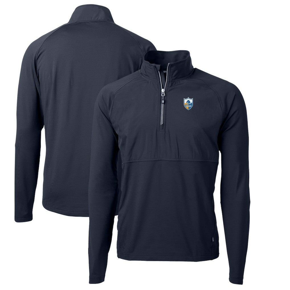 NFL Los Angeles Chargers Cutter & Buck Adapt Eco Knit Hybrid Recycled Quarter-Zip Throwback Pullover Top
