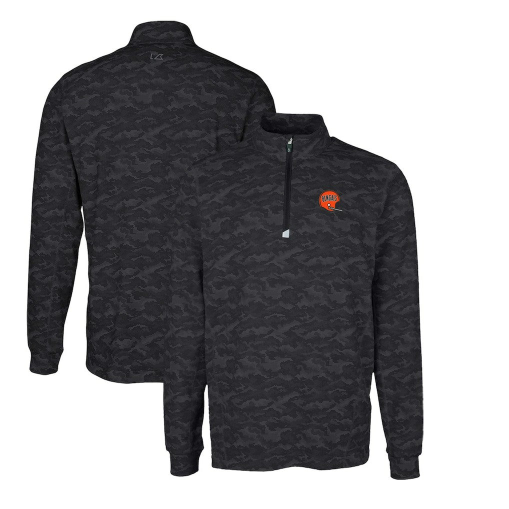 NFL Cincinnati Bengals Cutter & Buck Throwback Logo Traverse Camo Print Stretch Quarter-Zip Pullover Top