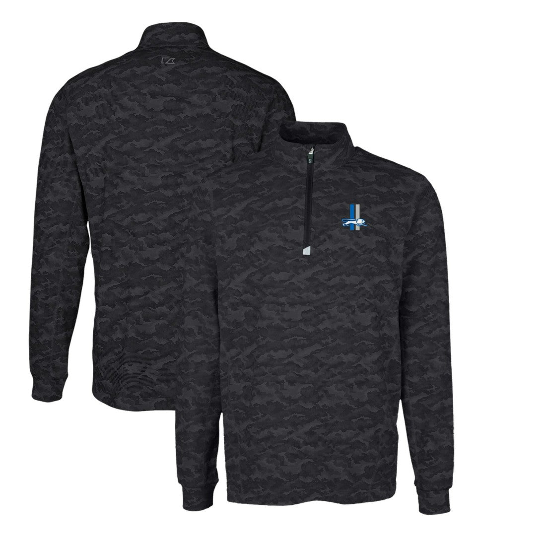 NFL Detroit Lions Cutter & Buck Throwback Logo Traverse Camo Print Stretch Quarter-Zip Pullover Top