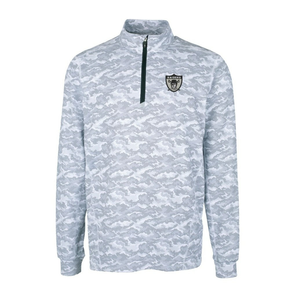NFL Las Vegas Raiders Cutter & Buck Throwback Logo Traverse Camo Print Stretch Quarter-Zip Pullover Top