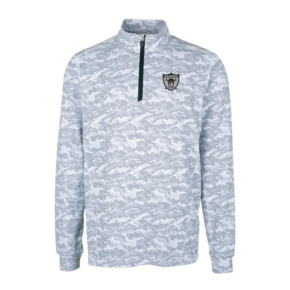 NFL Las Vegas Raiders Cutter & Buck Throwback Logo Traverse Camo Print Stretch Quarter-Zip Pullover Top