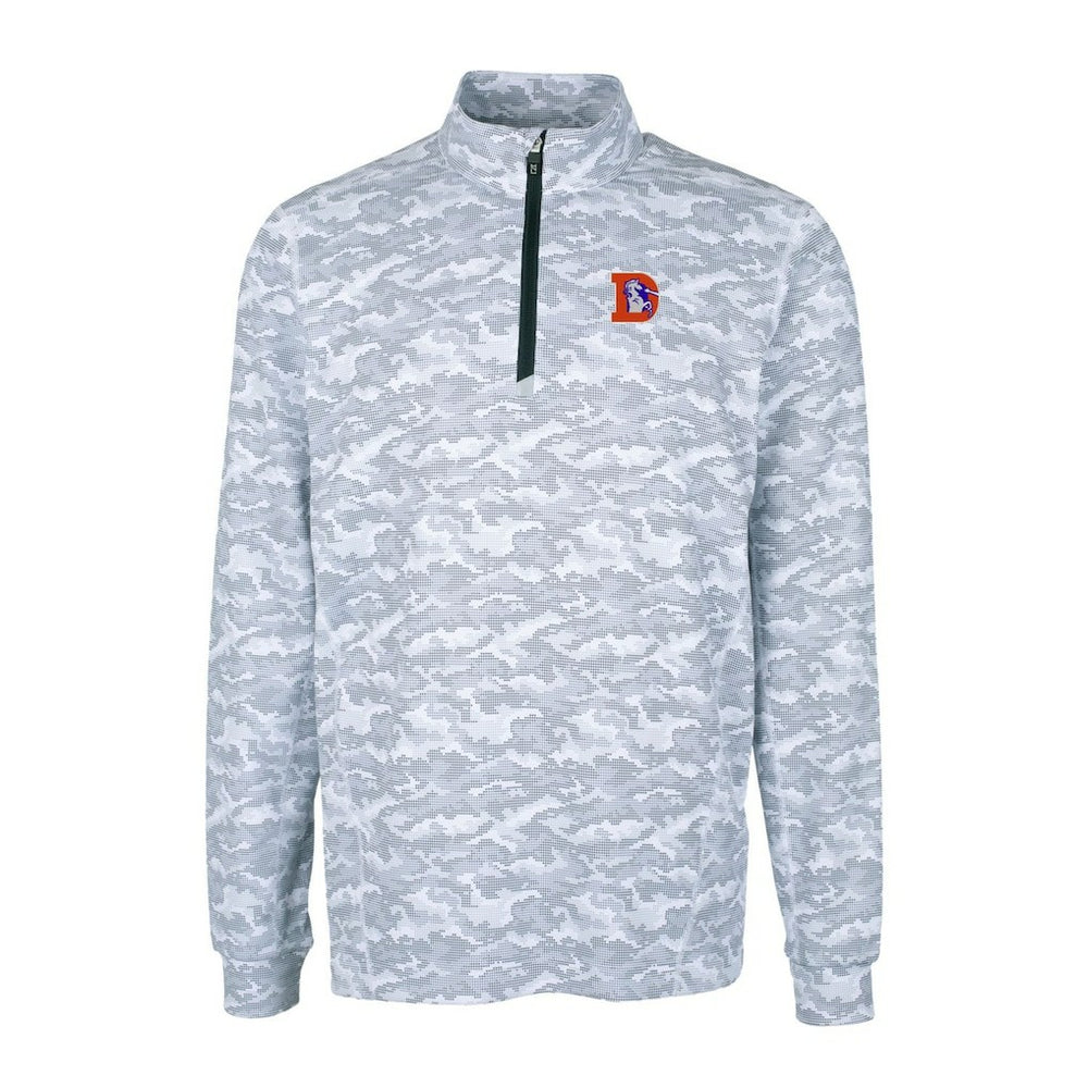 NFL Denver Broncos Cutter & Buck Throwback Logo Traverse Camo Print Stretch Quarter-Zip Pullover Top