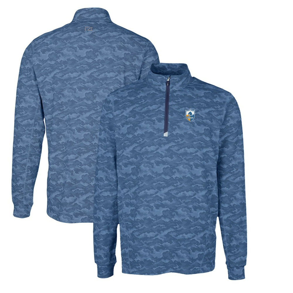 NFL Los Angeles Chargers Cutter & Buck Throwback Logo Traverse Camo Print Stretch Quarter-Zip Pullover Top