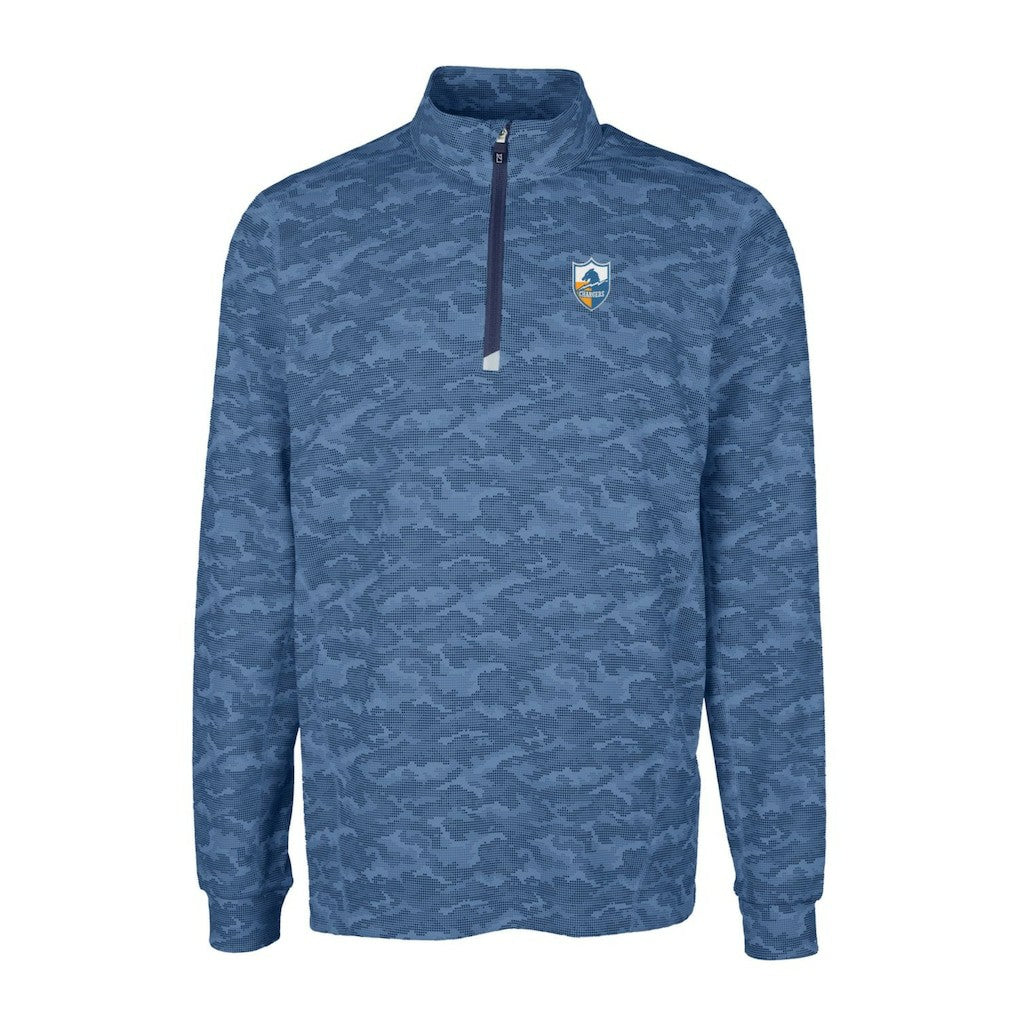 NFL Los Angeles Chargers Cutter & Buck Throwback Logo Traverse Camo Print Stretch Quarter-Zip Pullover Top