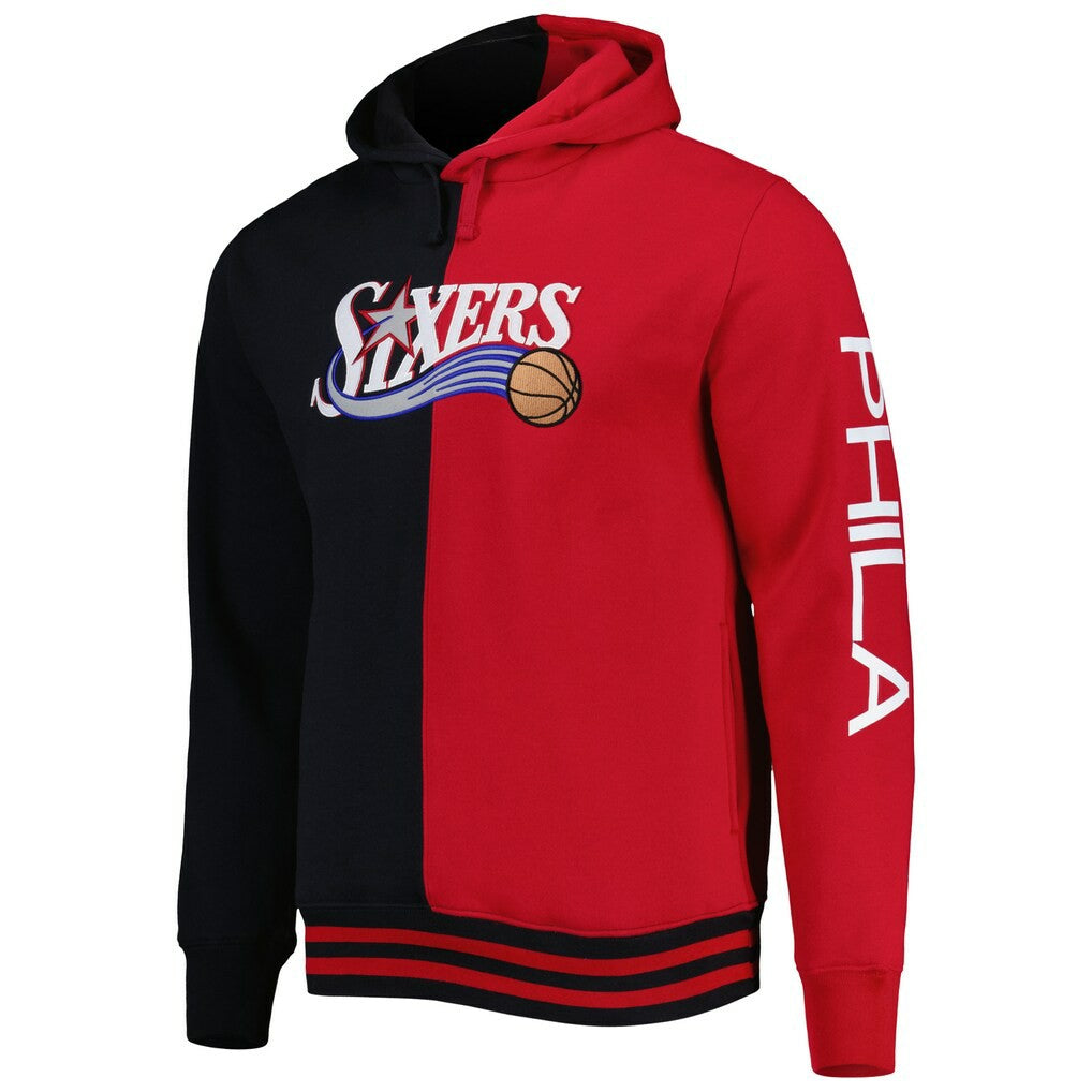 Philadelphia 76ers Hardwood Classics Split Pullover Hoodie - Black/Red | Mitchell & Ness online