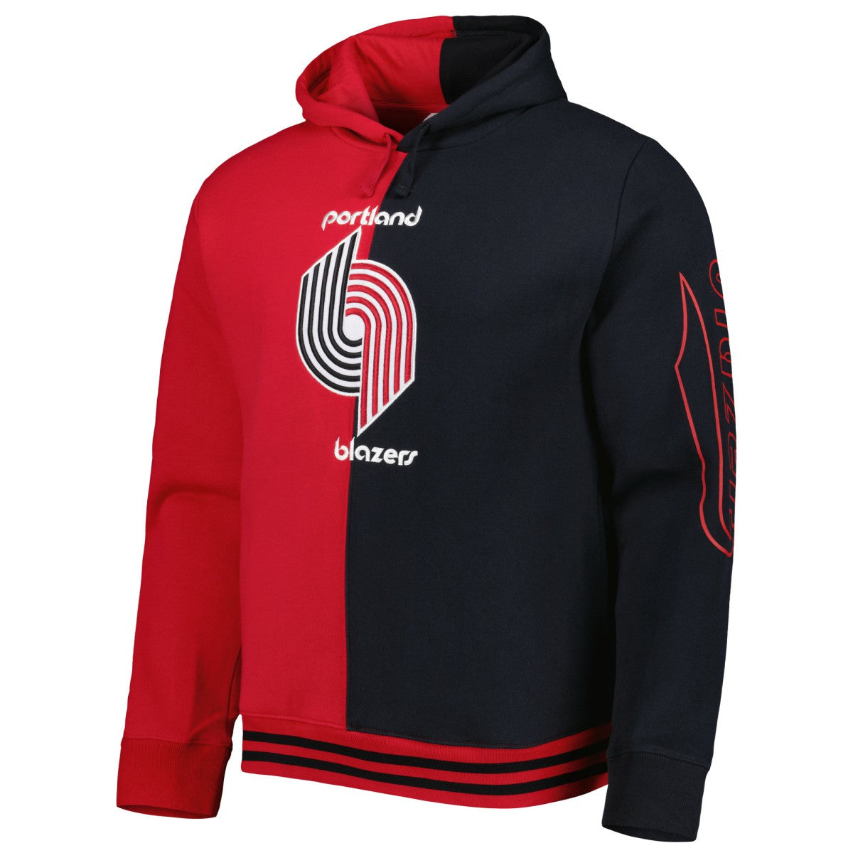 Portland Trail Blazers Hardwood Classics Split Pullover Hoodie - Red/Black | Mitchell & Ness shop