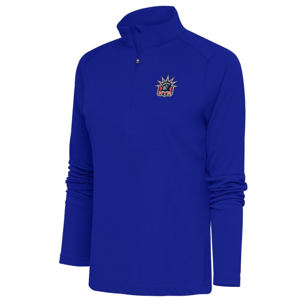 New York Rangers Antigua Women's Special Edition 2.0 Tribute Quarter-Zip Pullover Top