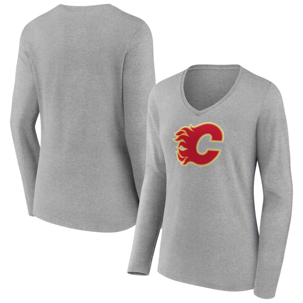 Calgary Flames Women's Primary Logo Team Long Sleeve V-Neck T-Shirt
