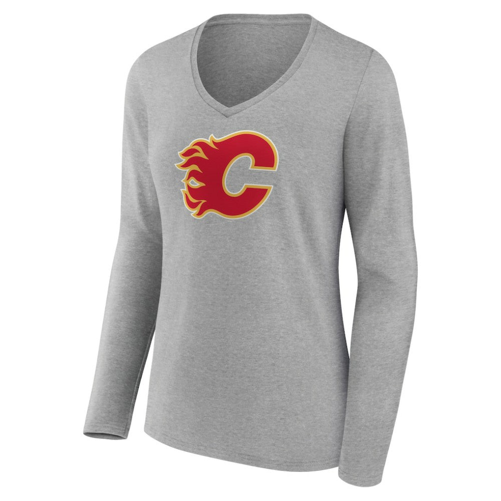 Calgary Flames Women's Primary Logo Team Long Sleeve V-Neck T-Shirt