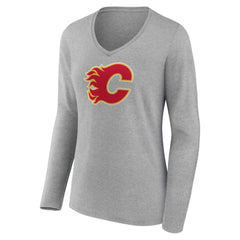 Calgary Flames Women's Primary Logo Team Long Sleeve V-Neck T-Shirt