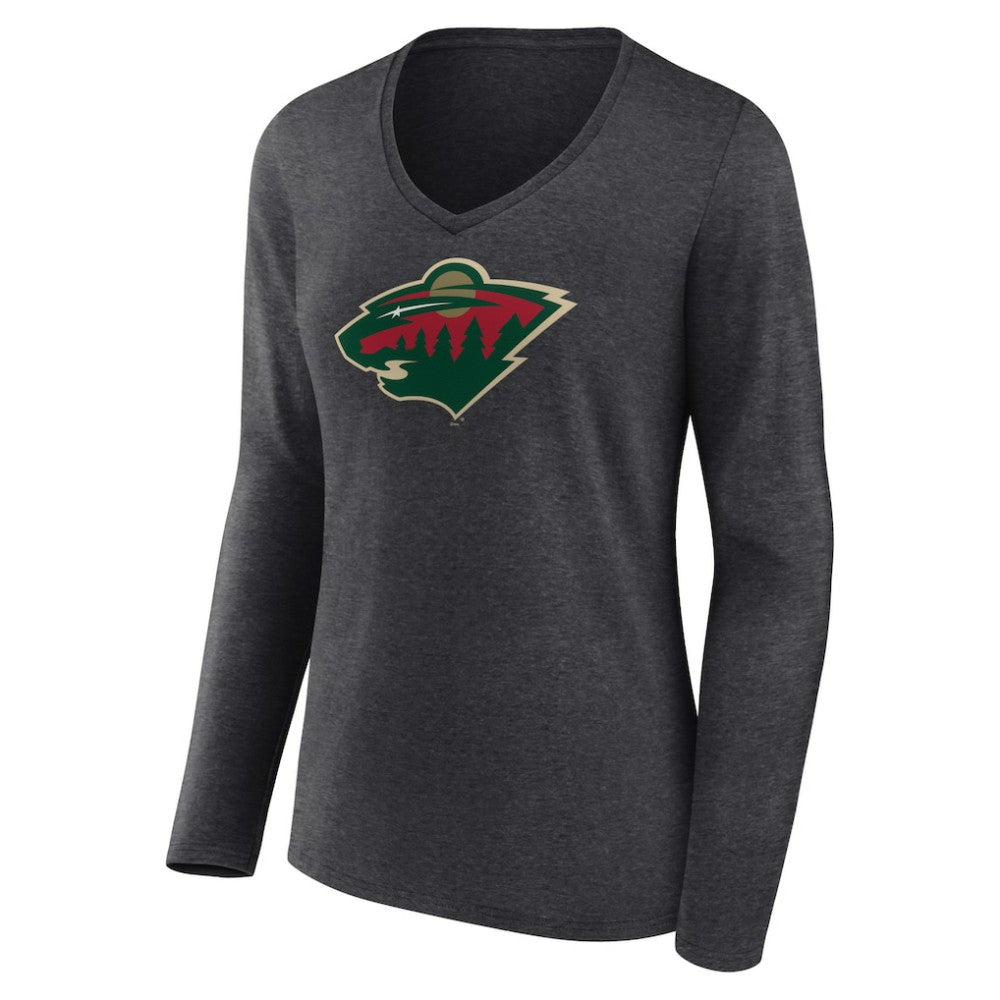 Minnesota Wild Women's Primary Team Logo Long Sleeve V-Neck T-Shirt