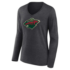 Minnesota Wild Women's Primary Team Logo Long Sleeve V-Neck T-Shirt