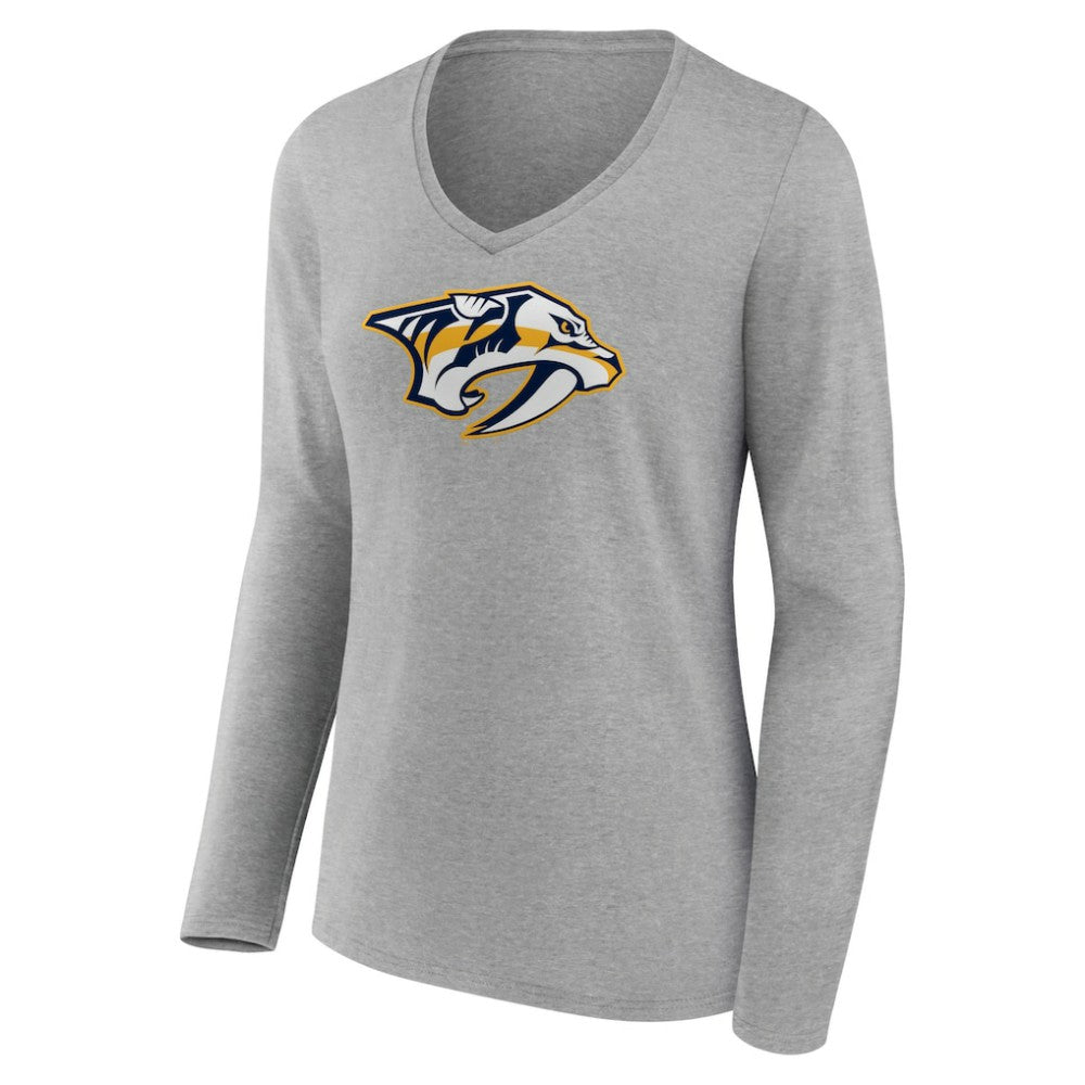 Nashville Predators Women's Primary Logo Team Long Sleeve V-Neck T-Shirt