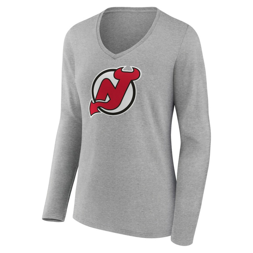 New Jersey Devils Women's Primary Logo Team Long Sleeve V-Neck T-Shirt