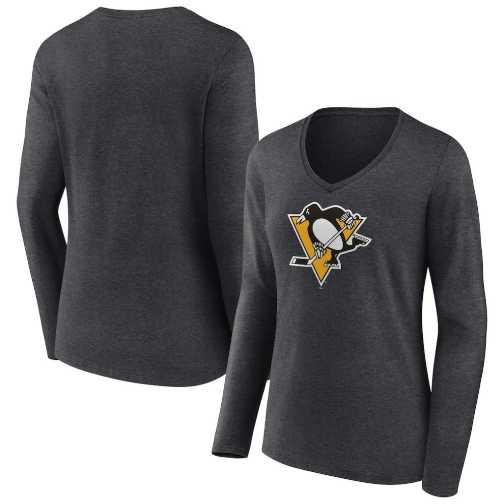 Pittsburgh Penguins Women's Primary Team Logo Long Sleeve V-Neck T-Shirt