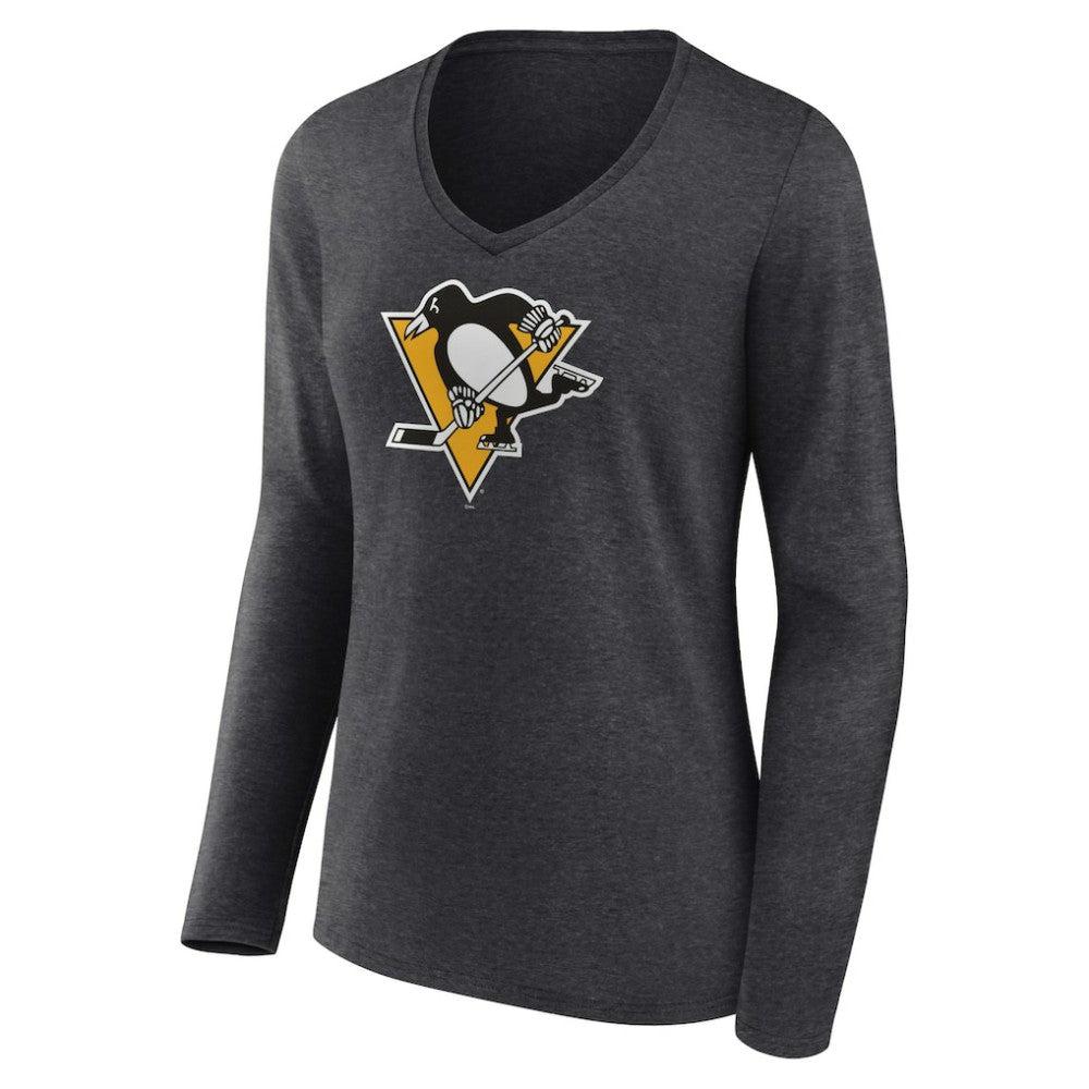 Pittsburgh Penguins Women's Primary Team Logo Long Sleeve V-Neck T-Shirt