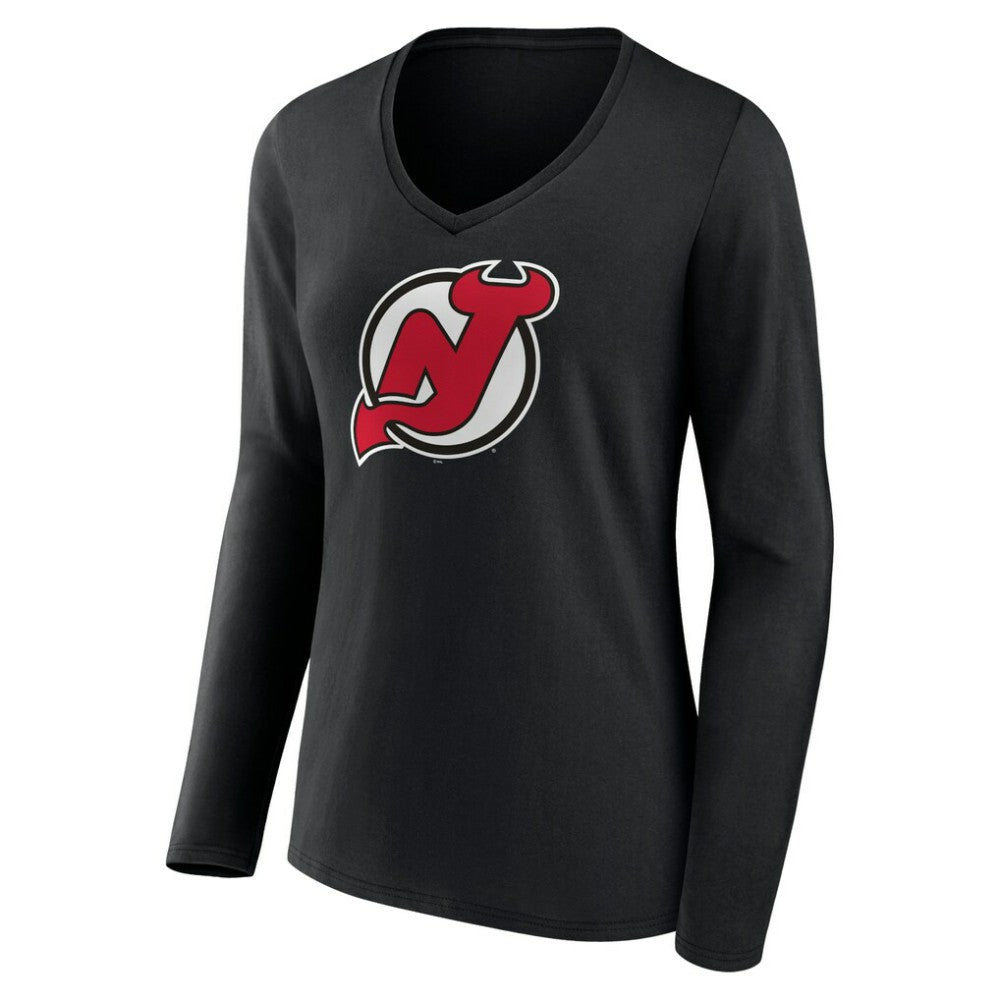 New Jersey Devils Women's Primary Team Logo Long Sleeve V-Neck T-Shirt