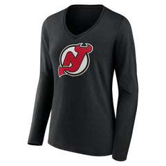 New Jersey Devils Women's Primary Team Logo Long Sleeve V-Neck T-Shirt
