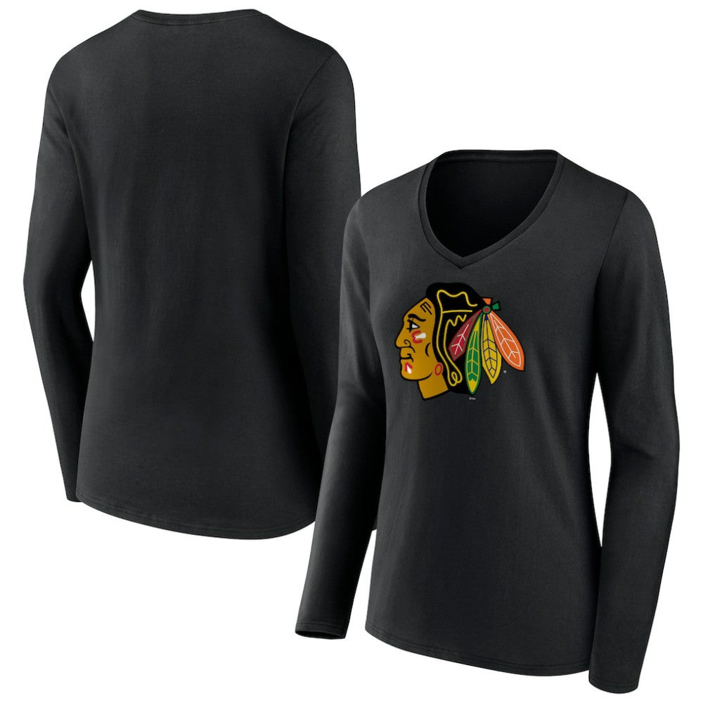 Chicago Blackhawks Women's Primary Team Logo Long Sleeve V-Neck T-Shirt