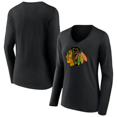 Chicago Blackhawks Women's Primary Team Logo Long Sleeve V-Neck T-Shirt