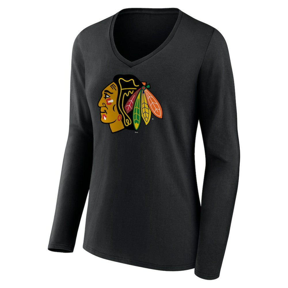 Chicago Blackhawks Women's Primary Team Logo Long Sleeve V-Neck T-Shirt