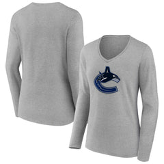 Vancouver Canucks Women's Primary Logo Team Long Sleeve V-Neck T-Shirt