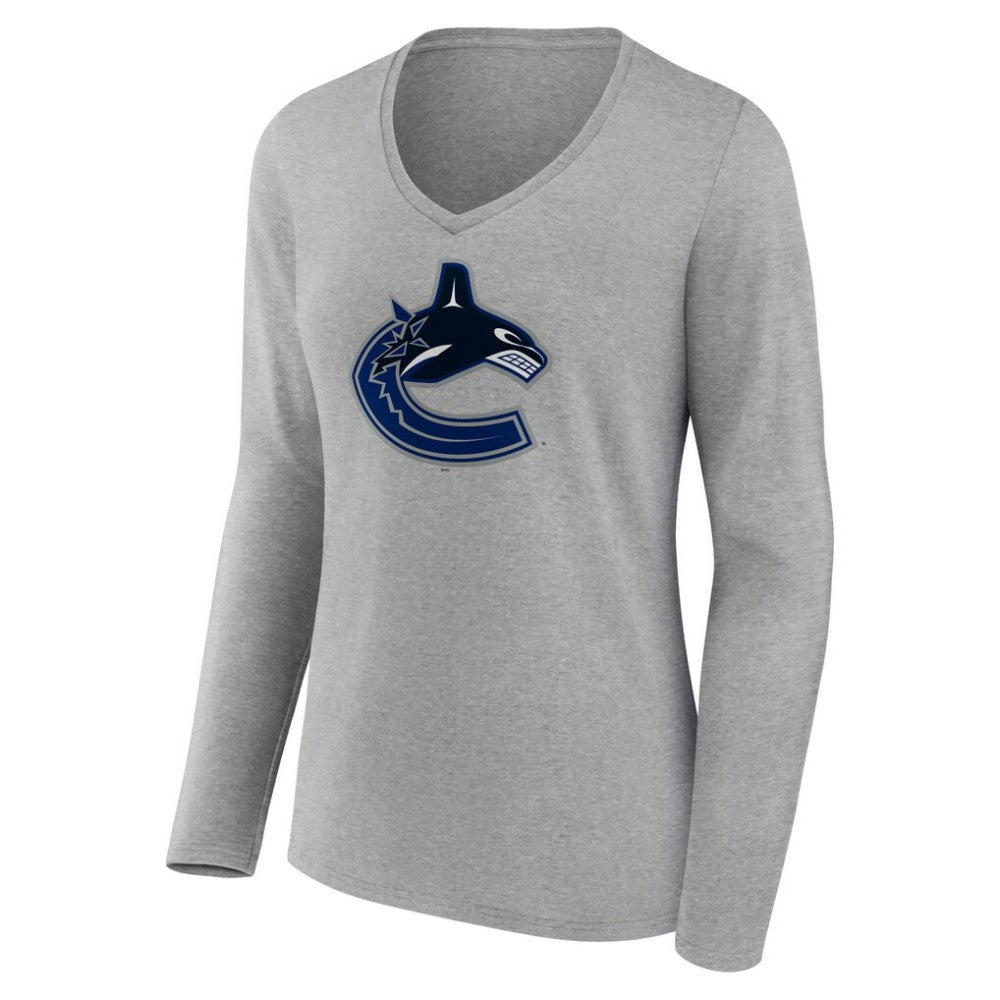 Vancouver Canucks Women's Primary Logo Team Long Sleeve V-Neck T-Shirt