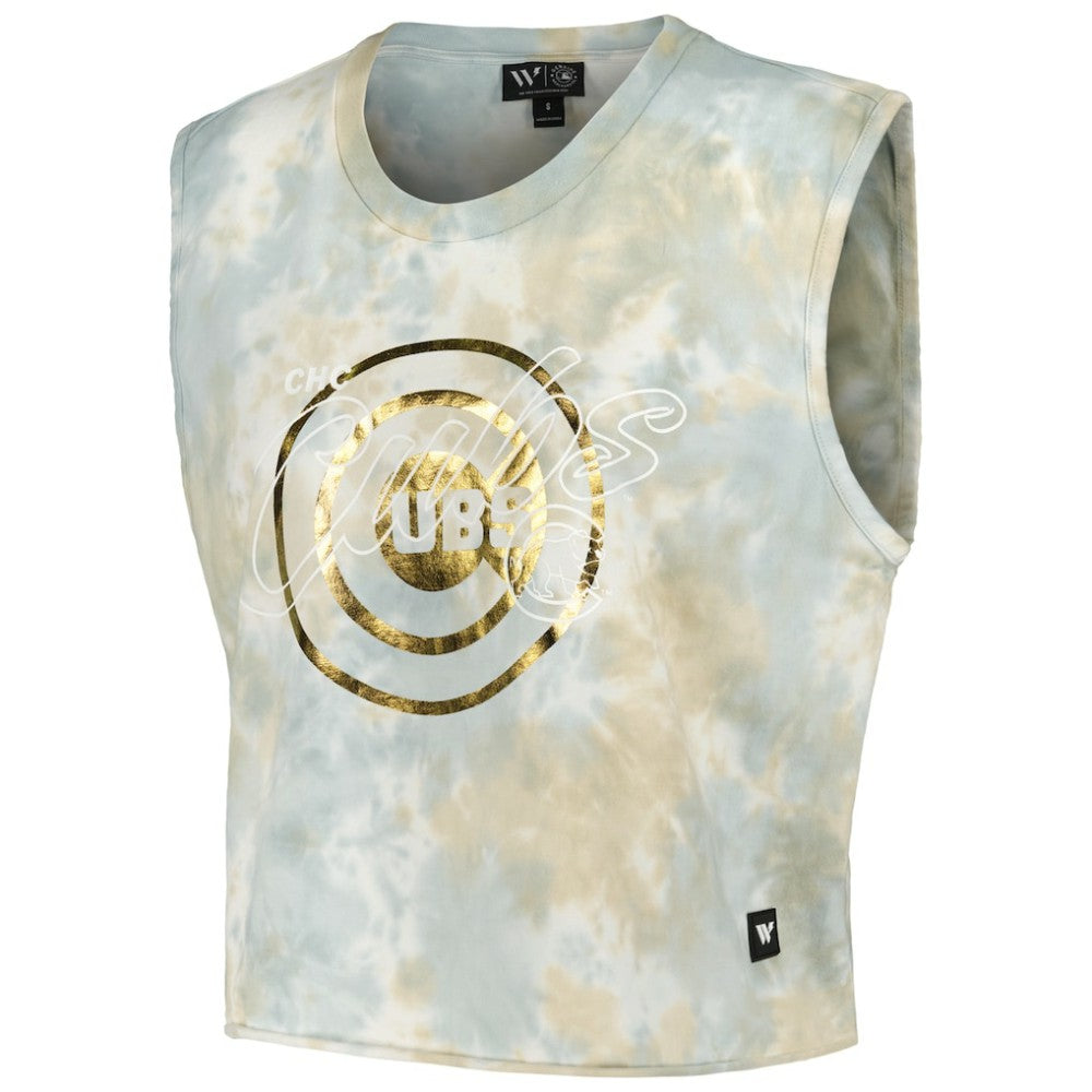 Chicago Cubs The Wild Collective Women's Washed Muscle Tank Top - White