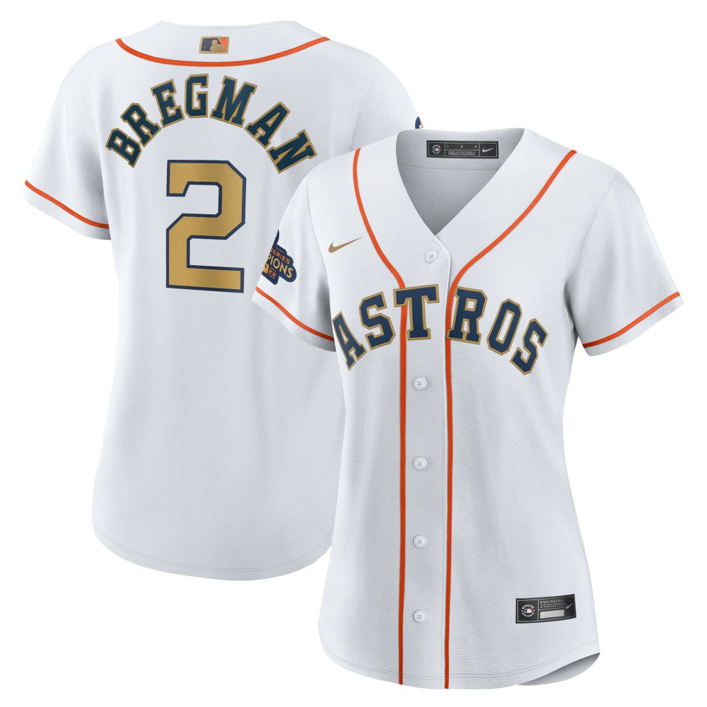 Alex Bregman Houston Astros Women's 2023 Gold Collection Replica Player Jersey - White/Gold | Nike