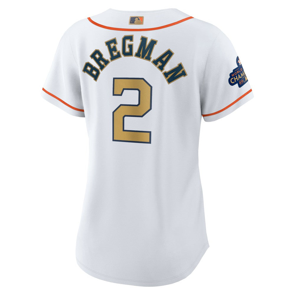Alex Bregman Houston Astros Women's 2023 Gold Collection Replica Player Jersey - White/Gold | Nike