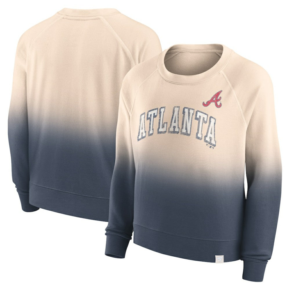 Atlanta Braves Women's Luxe Lounge Arch Raglan Pullover Sweatshirt - Tan/Navy