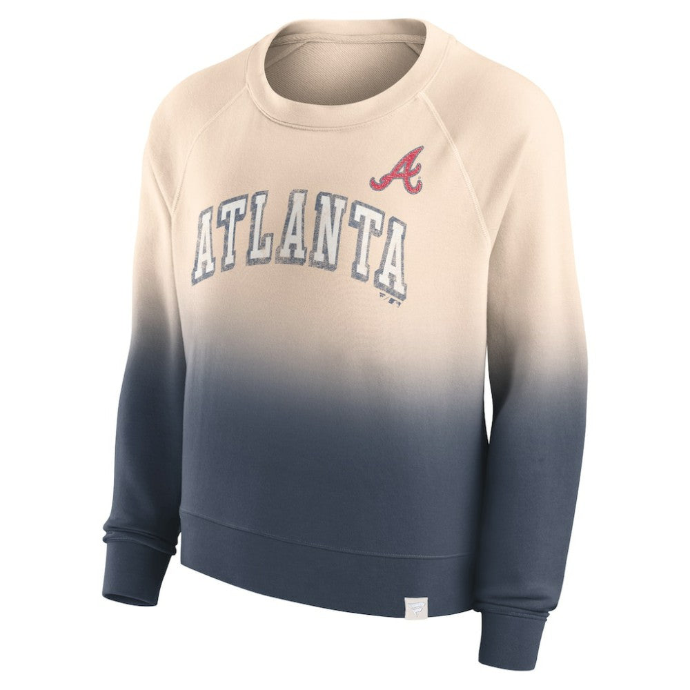 Atlanta Braves Women's Luxe Lounge Arch Raglan Pullover Sweatshirt - Tan/Navy