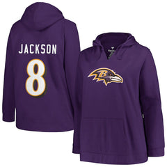 NFL Baltimore Ravens Lamar Jackson  Profile Women's Plus Size Player Name & Number Pullover Hoodie