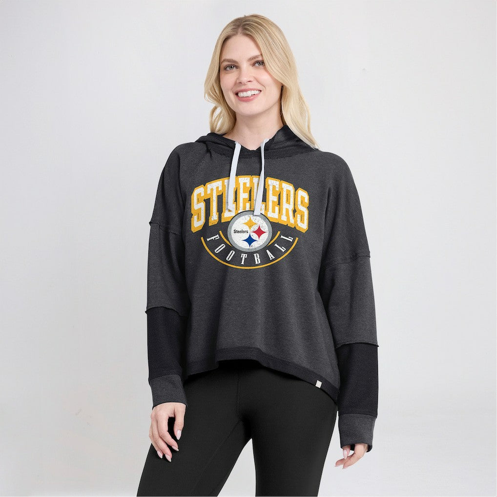 NFL Pittsburgh Steelers Women's Lightewight Modest Crop Lounge Helmet Arch Pullover Hoodie