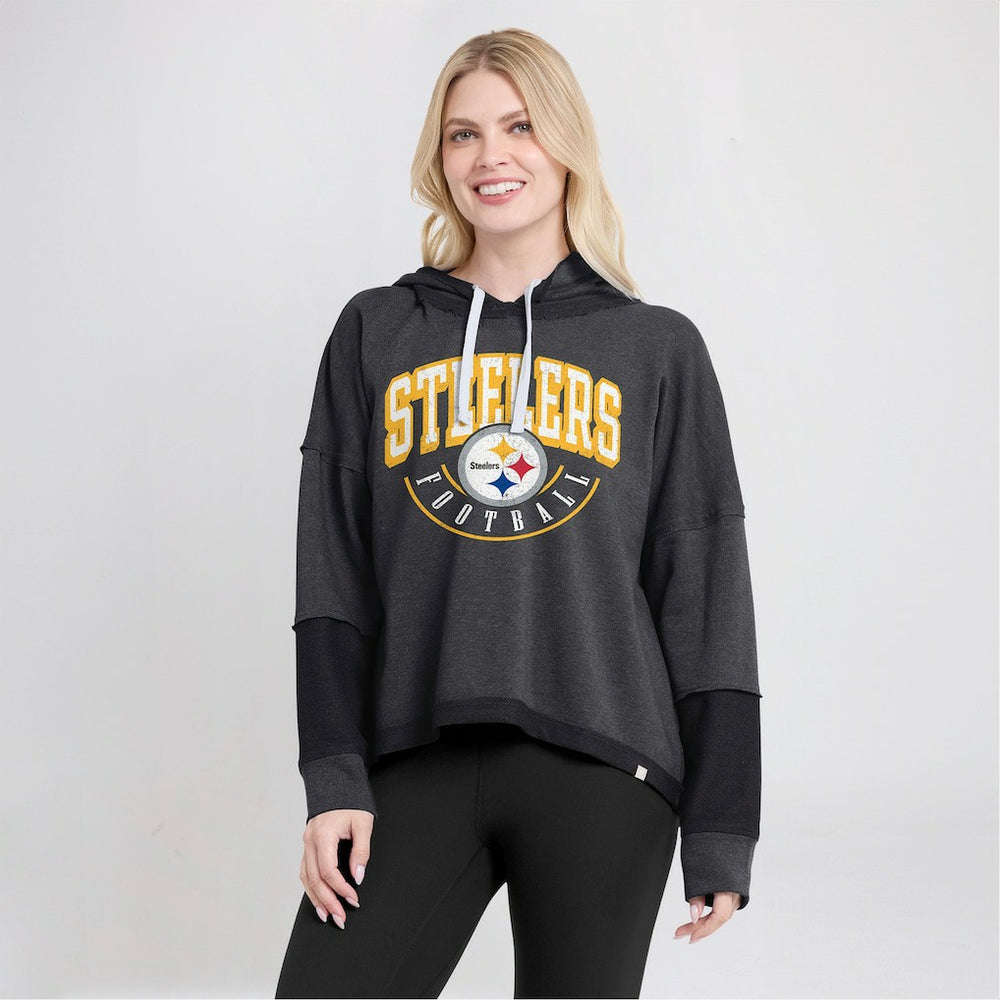 NFL Pittsburgh Steelers Women's Lightewight Modest Crop Lounge Helmet Arch Pullover Hoodie