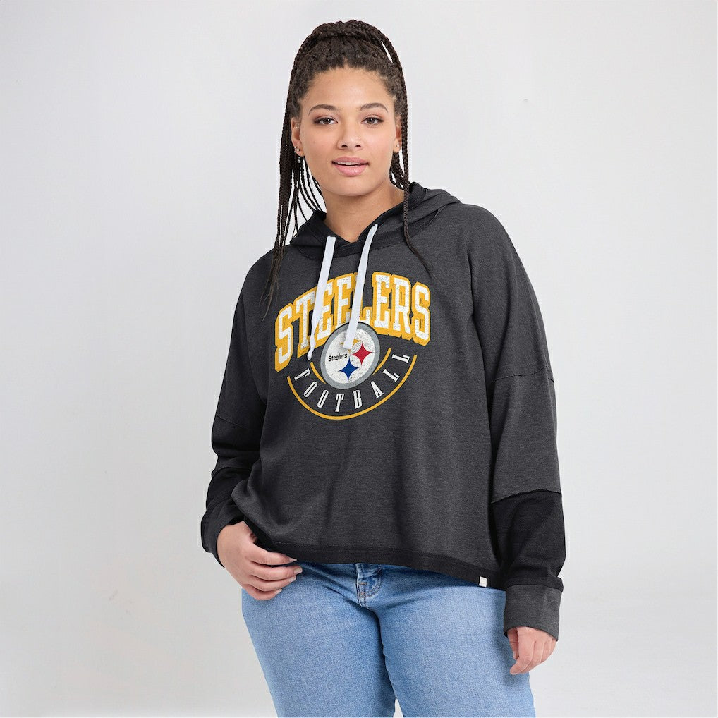 NFL Pittsburgh Steelers Women's Lightewight Modest Crop Lounge Helmet Arch Pullover Hoodie
