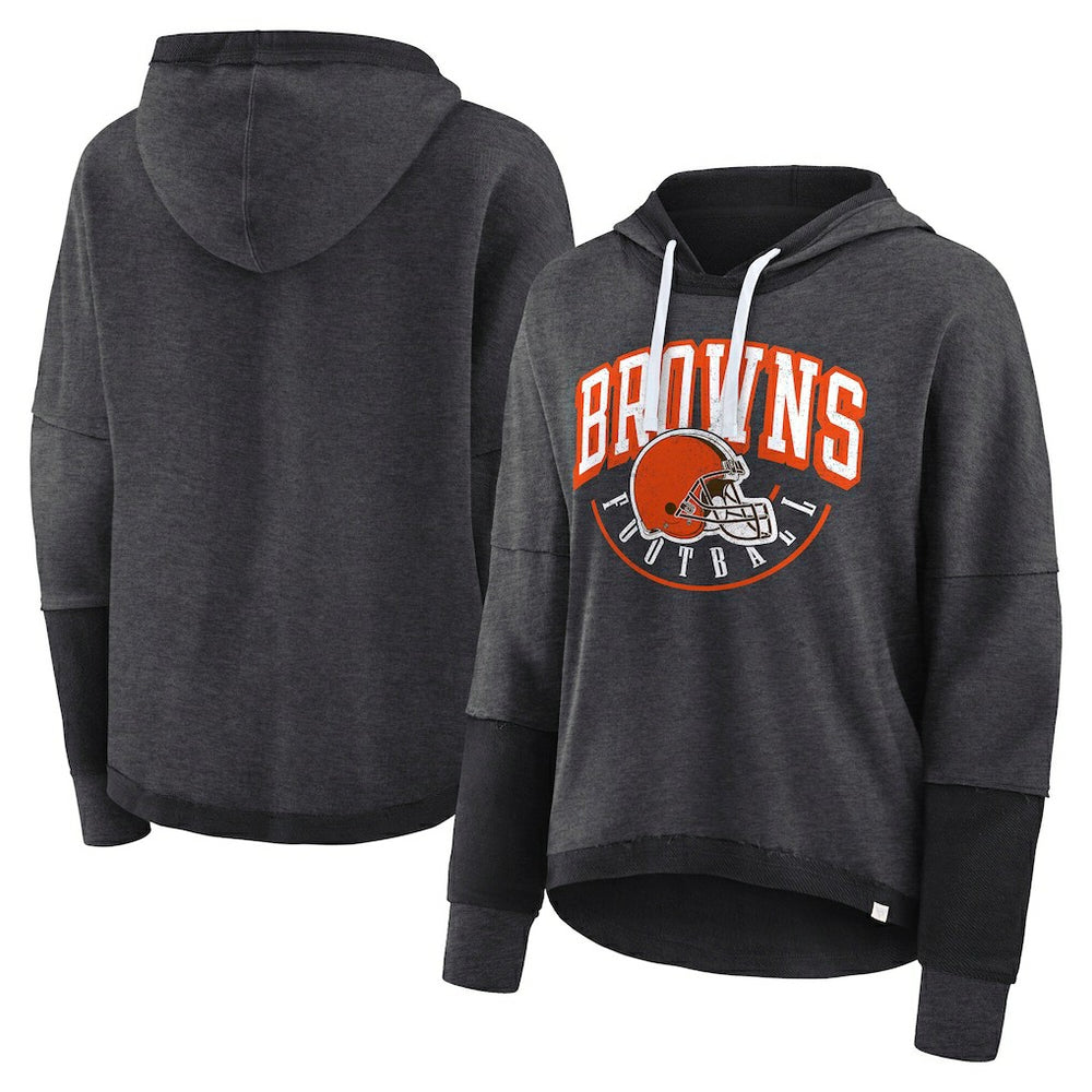 NFL Cleveland Browns Women's Lightewight Modest Crop Lounge Helmet Arch Pullover Hoodie