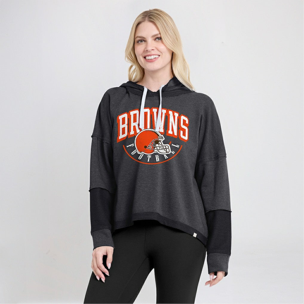 NFL Cleveland Browns Women's Lightewight Modest Crop Lounge Helmet Arch Pullover Hoodie