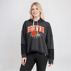 NFL Cleveland Browns Women's Lightewight Modest Crop Lounge Helmet Arch Pullover Hoodie