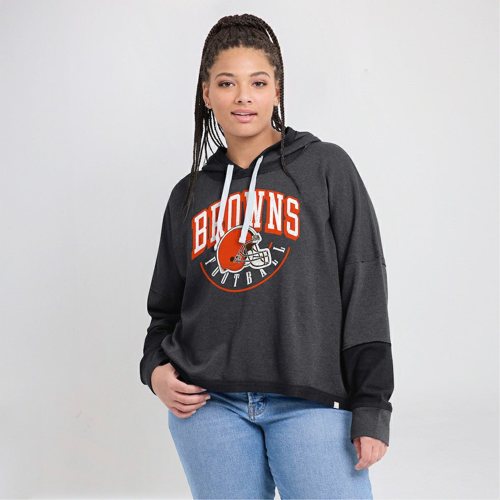 NFL Cleveland Browns Women's Lightewight Modest Crop Lounge Helmet Arch Pullover Hoodie