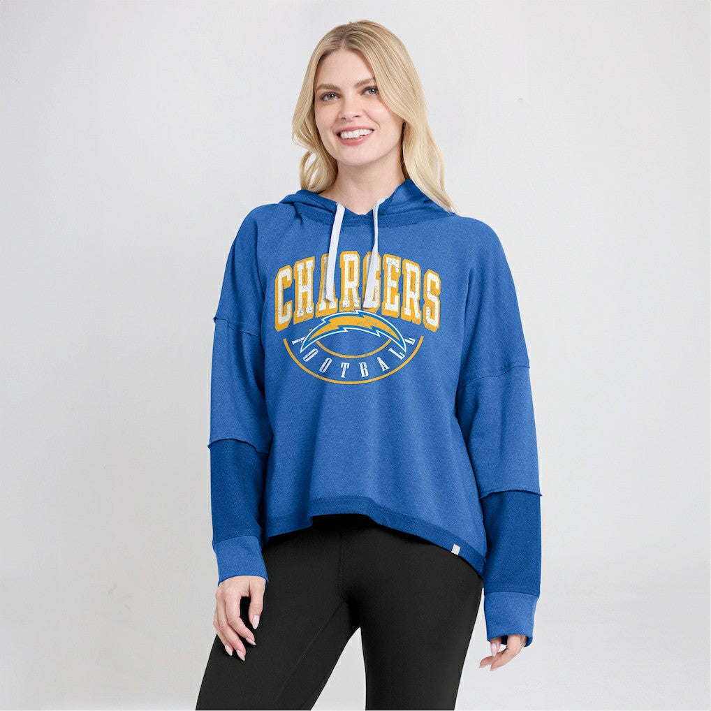 NFL Los Angeles Chargers Women's Lightewight Modest Crop Lounge Helmet Arch Pullover Hoodie
