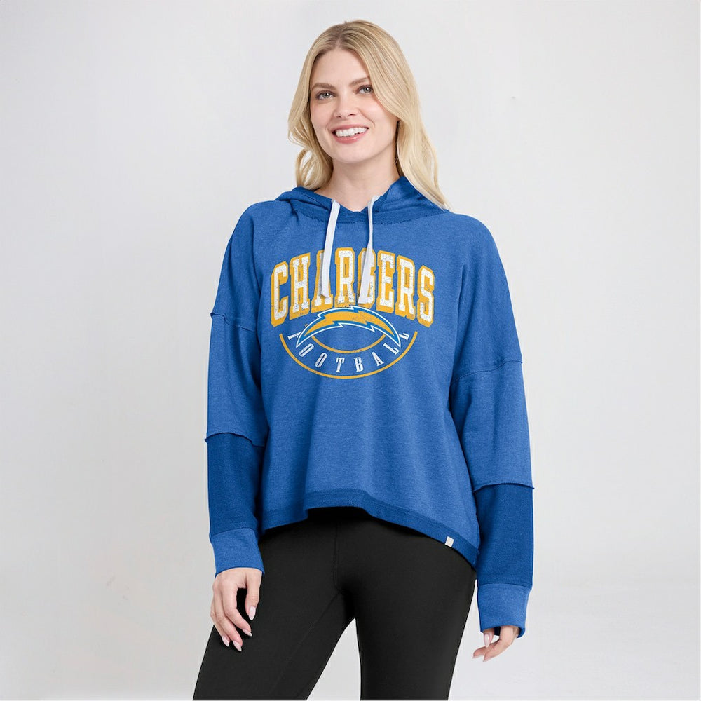 NFL Los Angeles Chargers Women's Lightewight Modest Crop Lounge Helmet Arch Pullover Hoodie