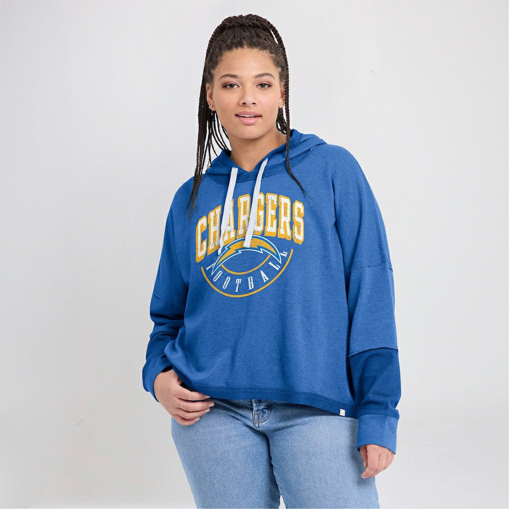 NFL Los Angeles Chargers Women's Lightewight Modest Crop Lounge Helmet Arch Pullover Hoodie